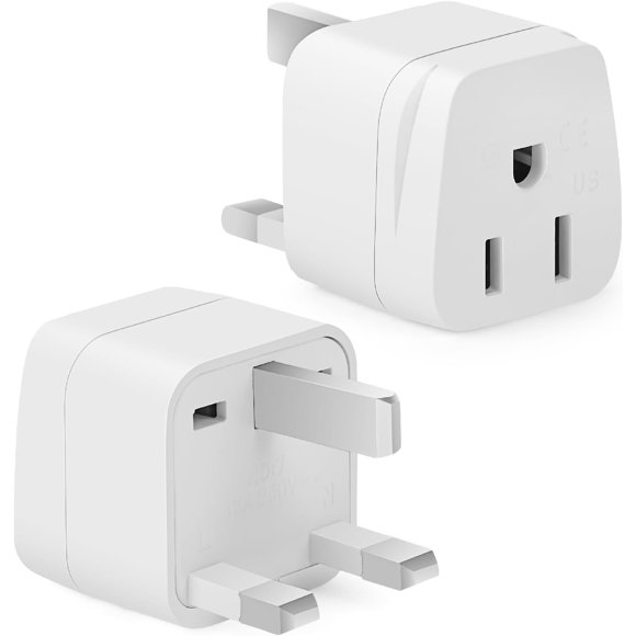Bates- US to UK Plug Adapter, 2 Pack, White Type G Adapter for Travel, UK Power Adapter, UK Adapter Plug, Ireland Plug Adapter for London Plug, UK Adapters for Travel, England Travel Plug Adapter