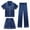 Dark Blue, variant on WOYY Boys Girls 3Pcs Pajamas Unisex Satin Short Sleeve Shirt Shorts Pants Sleepwear Set, Sizes 3-13