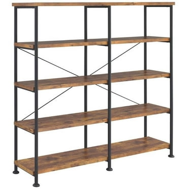 Pemberly Row Modern 4-Shelf Open Farmhouse Wood Bookcase in Nutmeg