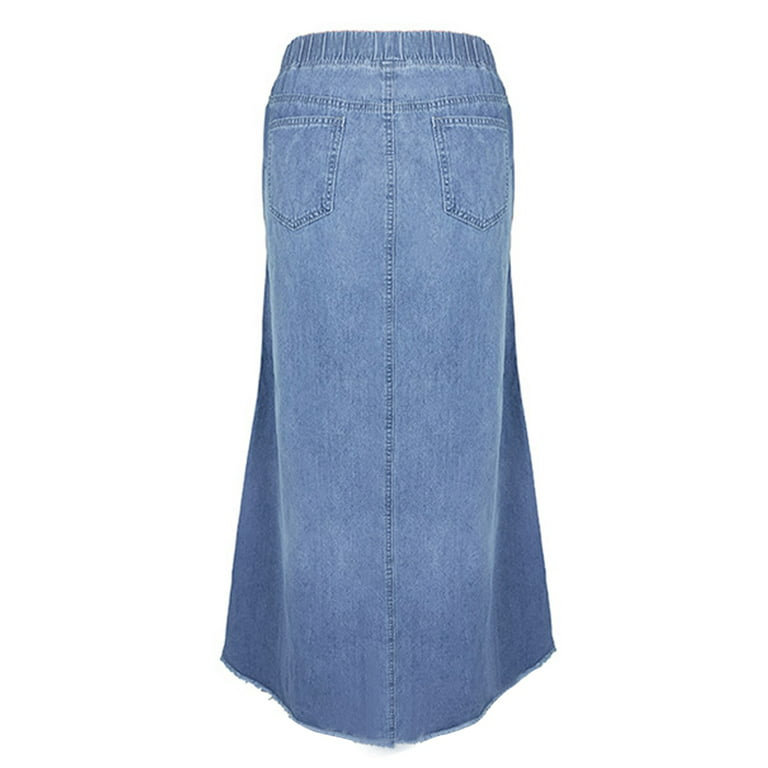 shenzhenyubairong Womens Classic Blue Buttons Pockets Ripped Denim Skirt Womens Midi Skirt Petite Skirts for Women Hot Skirt Skirt Patterns for Sewing