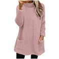 thumbnail image 5 of Otntypg Fuzzy Sherpa Sweatshirts for Women Trendy Fall Winter Fleece Thick Warm Long Sleeve Turtleneck Pullover Tops Loose Comfy Loungewear Coat with Pockets Pink XXL, 5 of 9