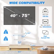 RTVR Rolling TV Stand Modern 3 Shelves for TVs up to 85 inch, Wood Base for Home Office, White