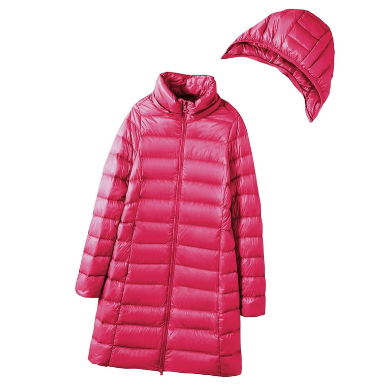 TrendVibe365 Puffer Jacket Women Plus Size Pink Long Sleeve Down Jacket  Hooded Below Knee Winter Coats Heavy Warm Outerwear Plain Thick Coat Buttons  Winter Clothes with Pockets 2023 Overcoat 