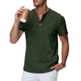 thumbnail image 2 of DDAPJ pyju Men's Short Sleeve Henley Shirt Vintage Distressed Casual Workout Tees Lightweight Summer Collarless Golf Shirts Sales of Today Army Green L, 2 of 8