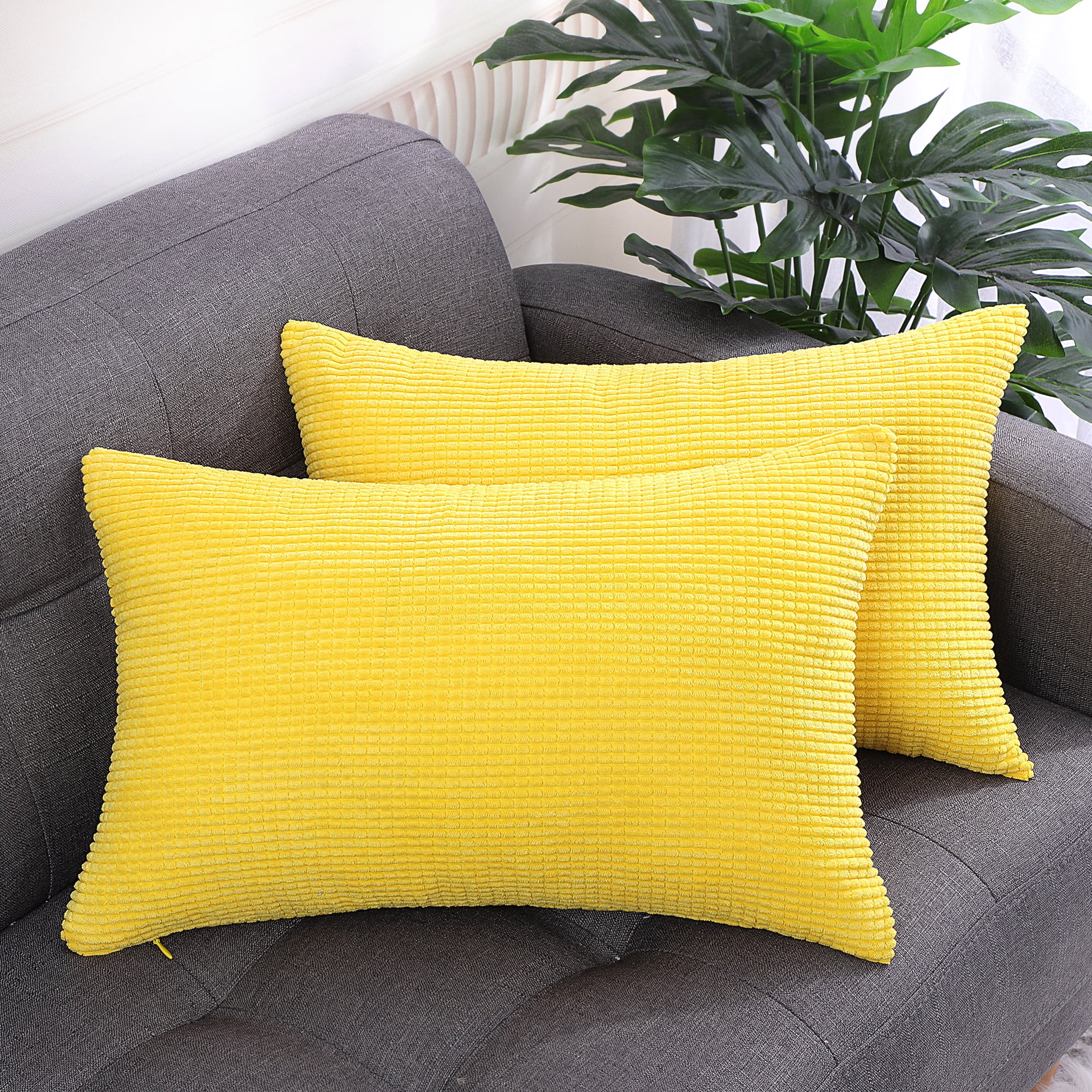 2-pcs Corduroy Decorative Throw Pillow Covers Dark Yellow 12"x18"