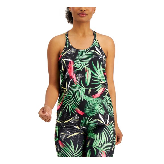 IDEOLOGY Womens Black Moisture Wicking Printed Spaghetti Strap Scoop Neck Active Wear Tank Top M