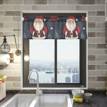 Yayeee Kitchen Valance Rod Pocket 54" x 18" Living Room Window Curtain, Blue Christmas Santa