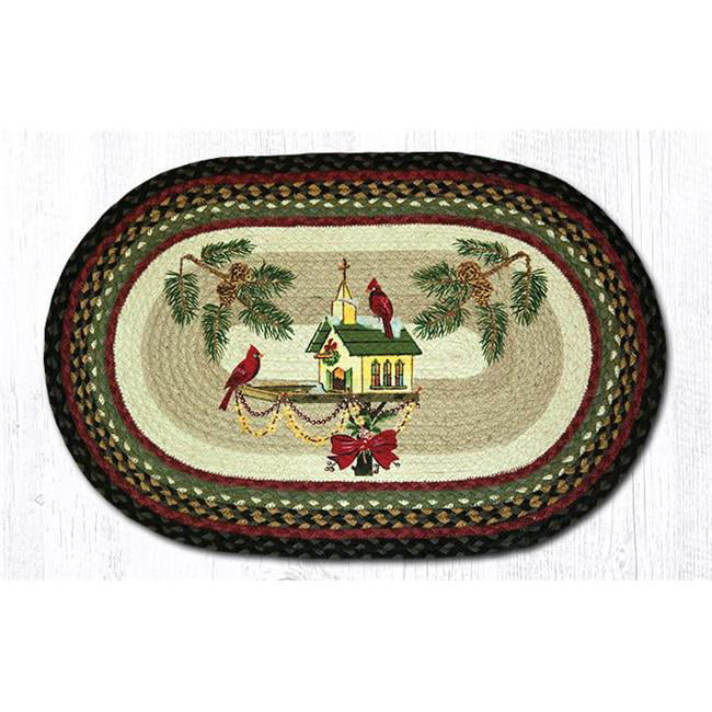 OVAL BRAIDED KITCHEN RUG RED CHRISTMAS 2 KISSING CATS 20" x 30" WINTER 