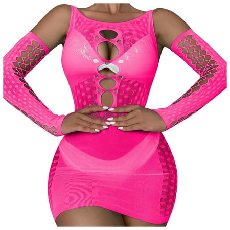 

Womens Underwear Long Sleeved Mesh Transparent Hollow Lingerie
