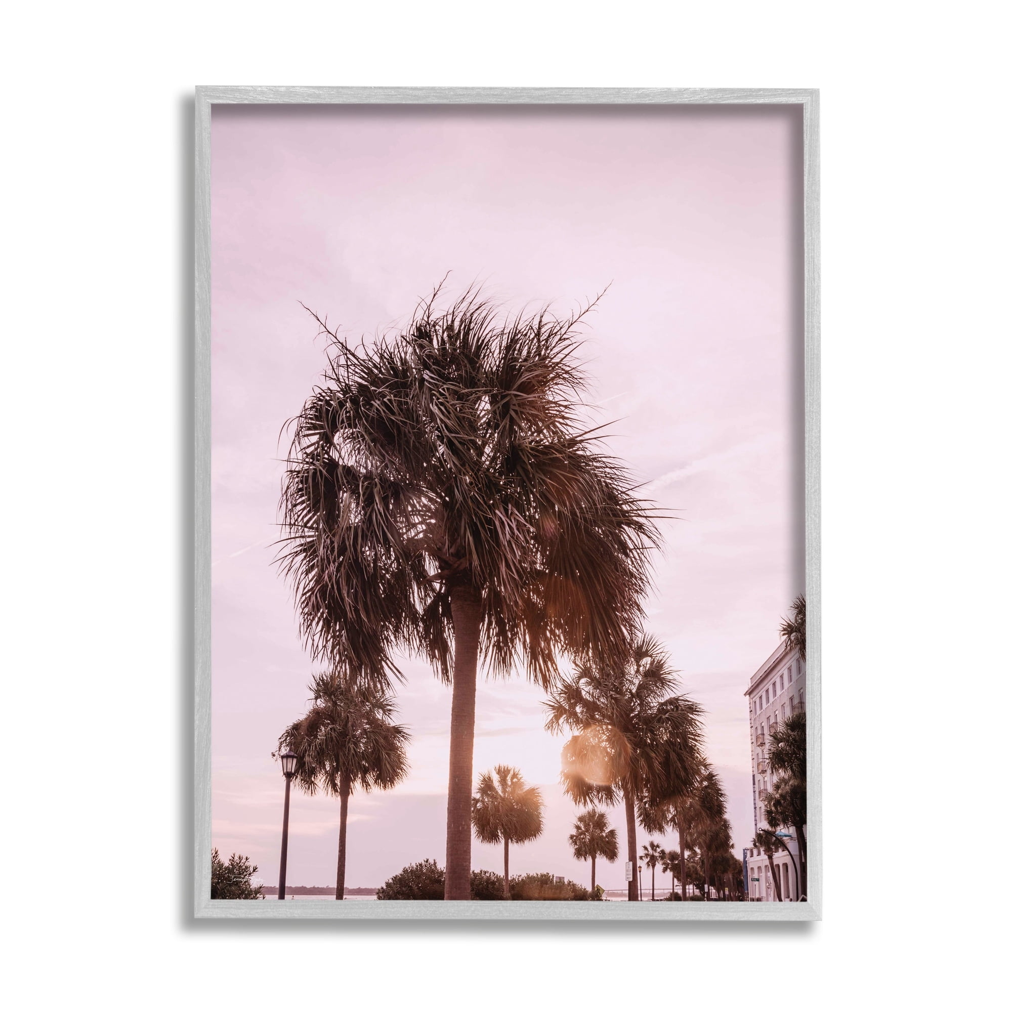 Stupell Industries Tropical Palm Tree Summer Vacation Resort Photography Photograph Gray Framed Art Print Wall Art, Design by Jennifer Rigsby