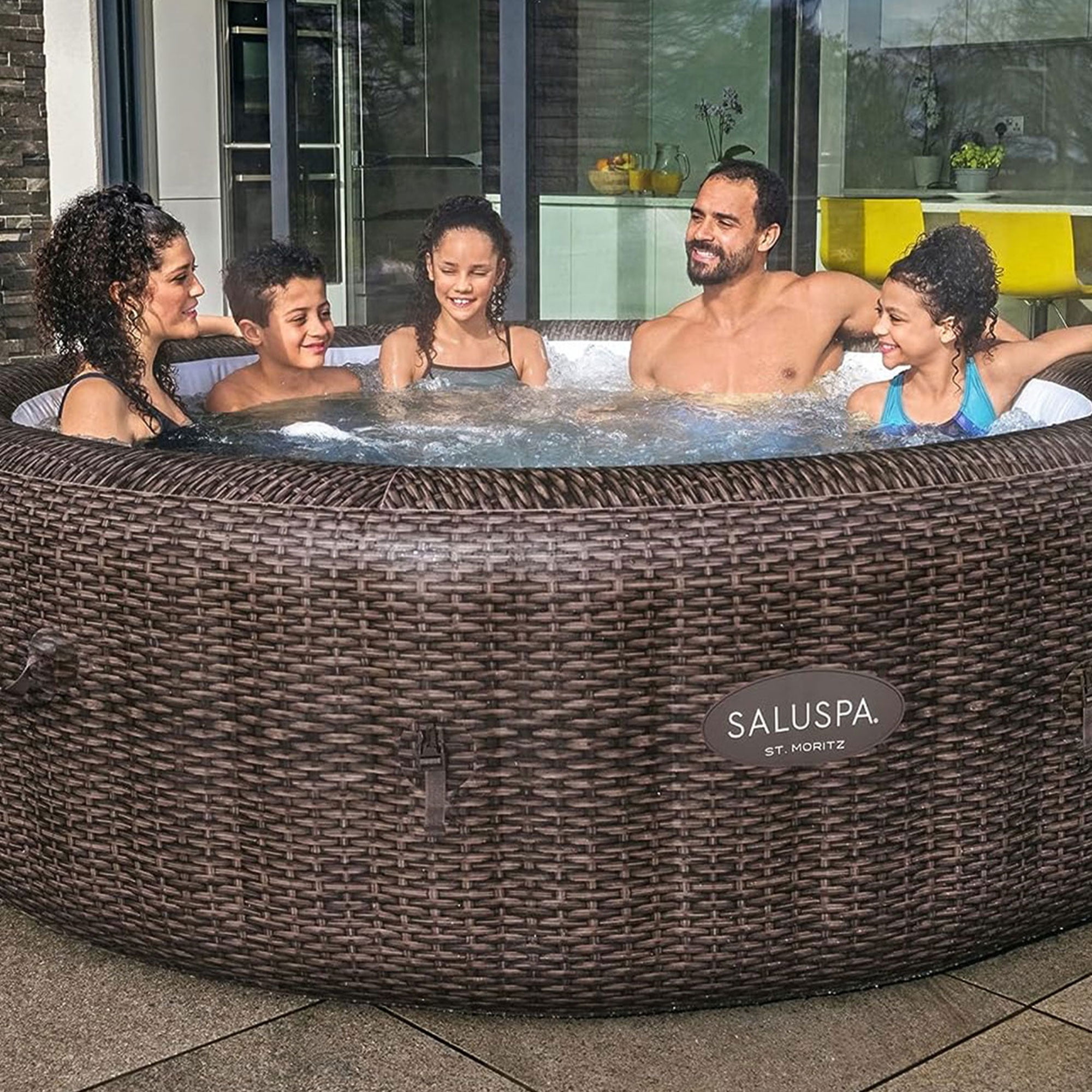 Open Box Bestway SaluSpa St Moritz AirJet Hot Tub w/ EnergySense Cover, Brown