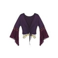 thumbnail image 5 of YiZYiF Women Belly Dance Tops Flare Sleeve Tassels Cover-Up Lace Crop Tops Cardigan with Bells, 5 of 7