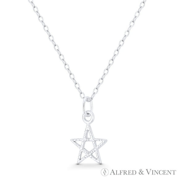 Tiny 5-Point Star Celestial Charm 16x10mm (0.6x0.4in) Pendant & Chain Necklace in .925 Sterling Silver