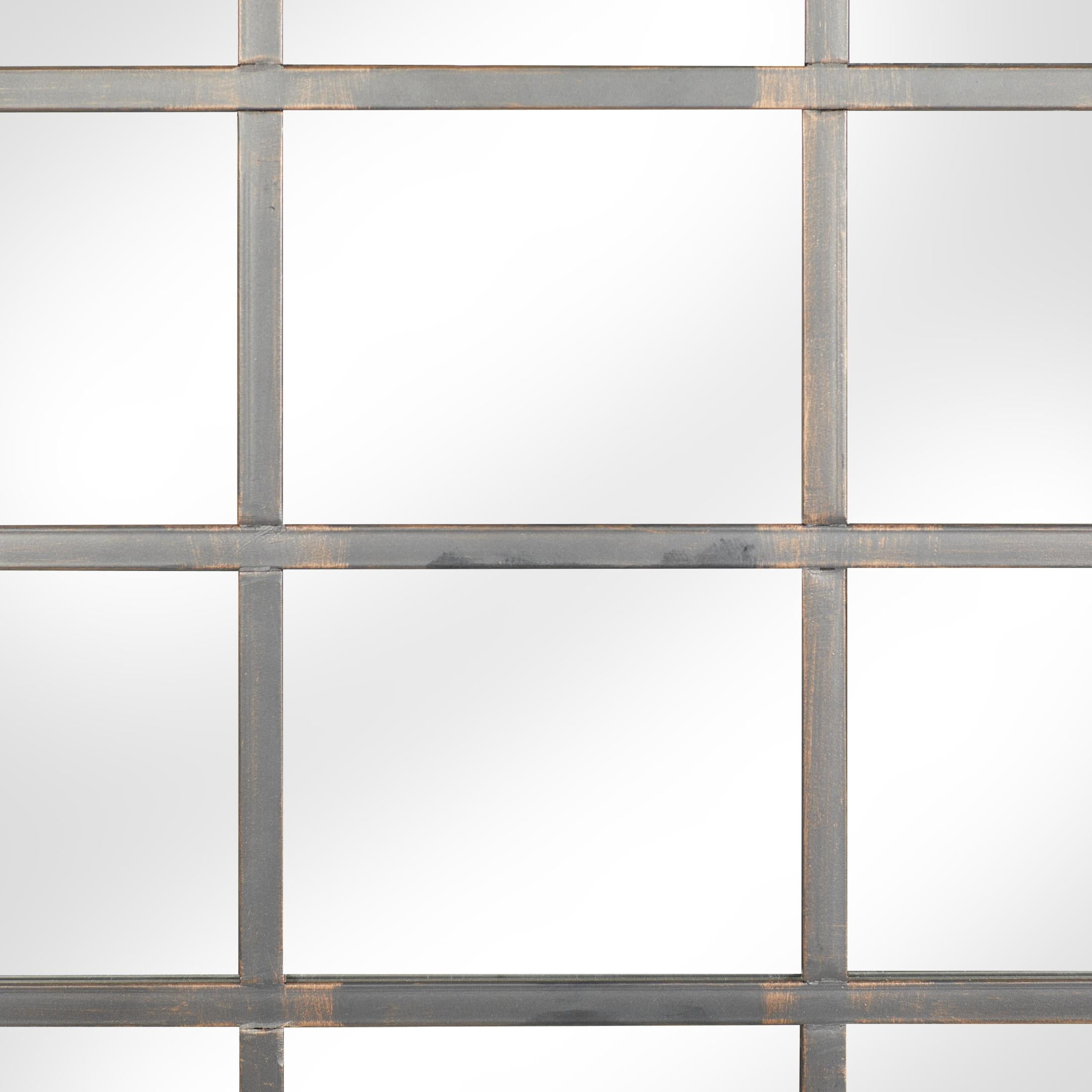 DecMode Industrial Metal Arched Window Pane Shape Wall Mirror with Dark Gray Finish, 30"W x 40"H