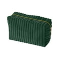 thumbnail image 1 of Bolsas de maquillaje de patrón de rayas verticales únicas 1 Pc para viajar en terciopelo verde oscuro, 1 of 1