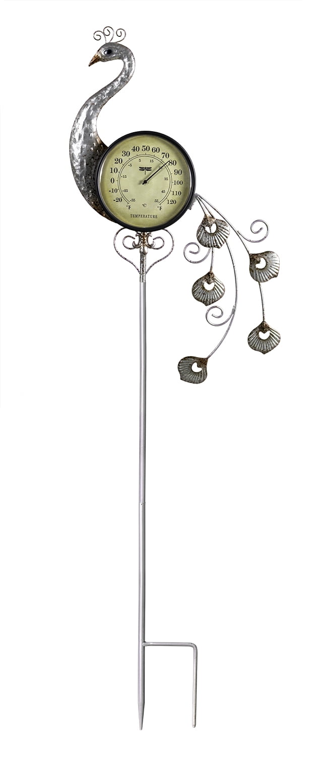 Poolmaster Outdoor Thermometer Garden Stake and Backyard Décor - Peacock