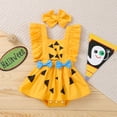 thumbnail image 4 of TheFound Baby Girl Halloween Outfit Triangle Print Ruffled-Sleeve Romper,0-24 M, 4 of 8