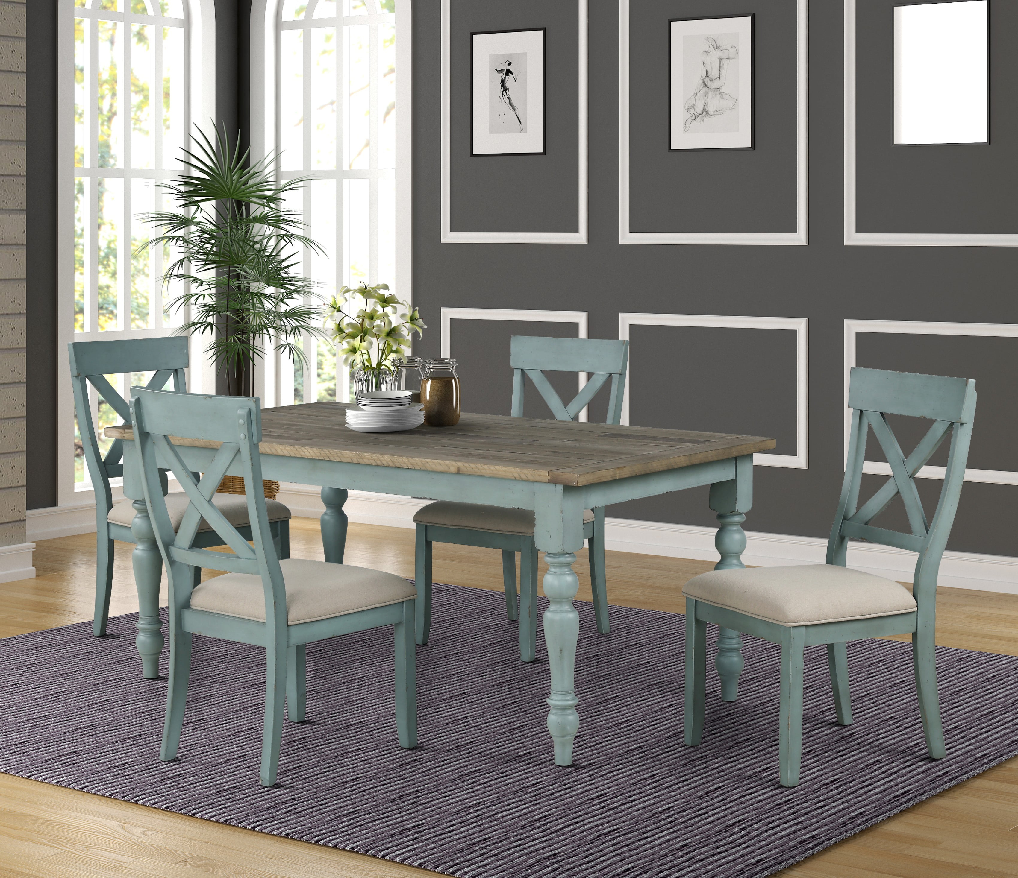 5 Piece Round Dining Table Set, Farmhouse Round Dining Table Sets