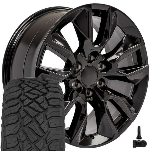 OE Wheels CV32 20x9 RST Style Wheels - Gloss Black Rims 20 Inch Set of 4, 6x139.7 Wheels - TPMS & 275/55R20 R/T Tires and Rims Packages - Fits Silverado 1500 & GM Full Size SUVs