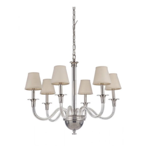 Six Light Chandelier 29.75 Inches Wide By 25 Inches High Polished Nickel Finish With Ecru Linen Fabric Shade Craftmade Lighting 48026-Pln