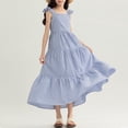 thumbnail image 4 of hengsof Girls Sleeveless Square Neck Dress Fashion Striped Camisole Dress Sweet Ruffle Hem Casual Summer Dress for Kids Ages 7-16, 4 of 6