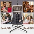 thumbnail image 4 of Swing Egg Chair with Stand Indoor/Outside, Black UV Resistant Cushion Hanging Chair, Wicker Rattan Frame 350lbs Capacity Hammock Chair with Cup Holder for Patio Bedroom (with Sunshade Cloth), 4 of 6