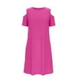 thumbnail image 5 of FSYBOA Girls Summer Dresses, Casual Crew Neck Cold Shoulder Short Sleeve Kids Dresses with Pockets Hot Pink Size 14-15 T, 5 of 6