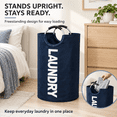 thumbnail image 3 of 90L Large Laundry Basket Bag, Tall Freestanding Collapsible Laundry Bag, Waterproof Oxford Fabric Clothes Storage Basket with Padded Handles for Dorm, Bedroom, Bathroom & Travel, Navy Blue, 3 of 8