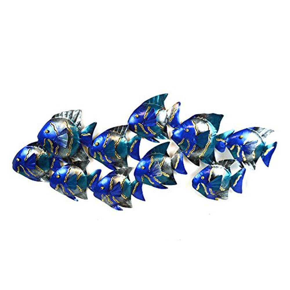 HUGE BEAUTIFUL UNIQUE blue NAUTICAL SCHOOL OF FISH CONTEMPORARY METAL