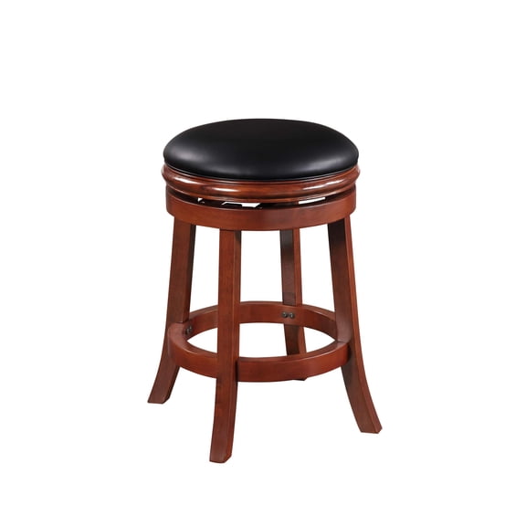 Kingfisher Lane 25.5" Wood & Faux Leather Swivel Counter Stool in Cherry/Black