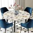 thumbnail image 3 of Gray Beige Floral Round Fitted Tablecloth with Elastic Edge, Waterproof Table Cloth Table Cover for 45"-54" Tables, Spring Modern Botanical Flowers Blossom Tablecloths for Dining Picnic Outdoor, 3 of 9