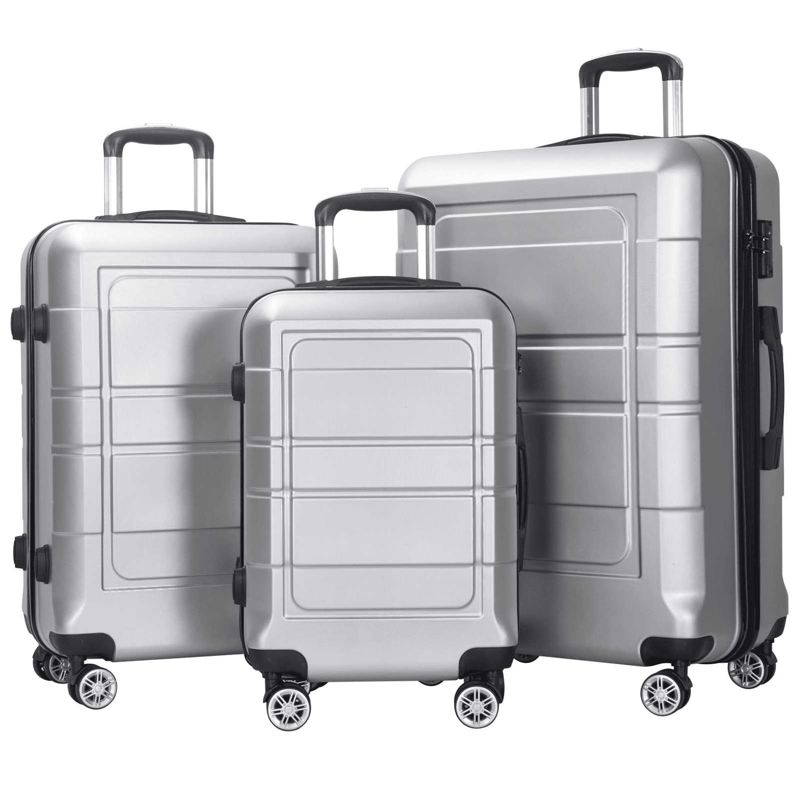 3-Piece Tiktun Luggage Sets,PC+ABS Hardshell Lightweight Durable Spinner Wheels Suitcase 20/24/28 Black 