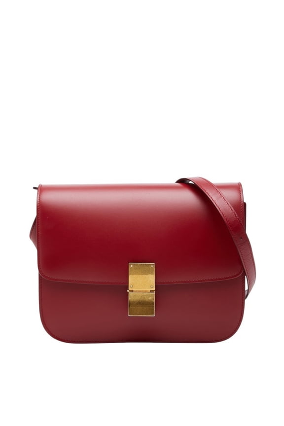 Pre-Owned Celine Classic Box Handbag, Crossbody Shoulder Bag, Red Leather, Women's CELINE