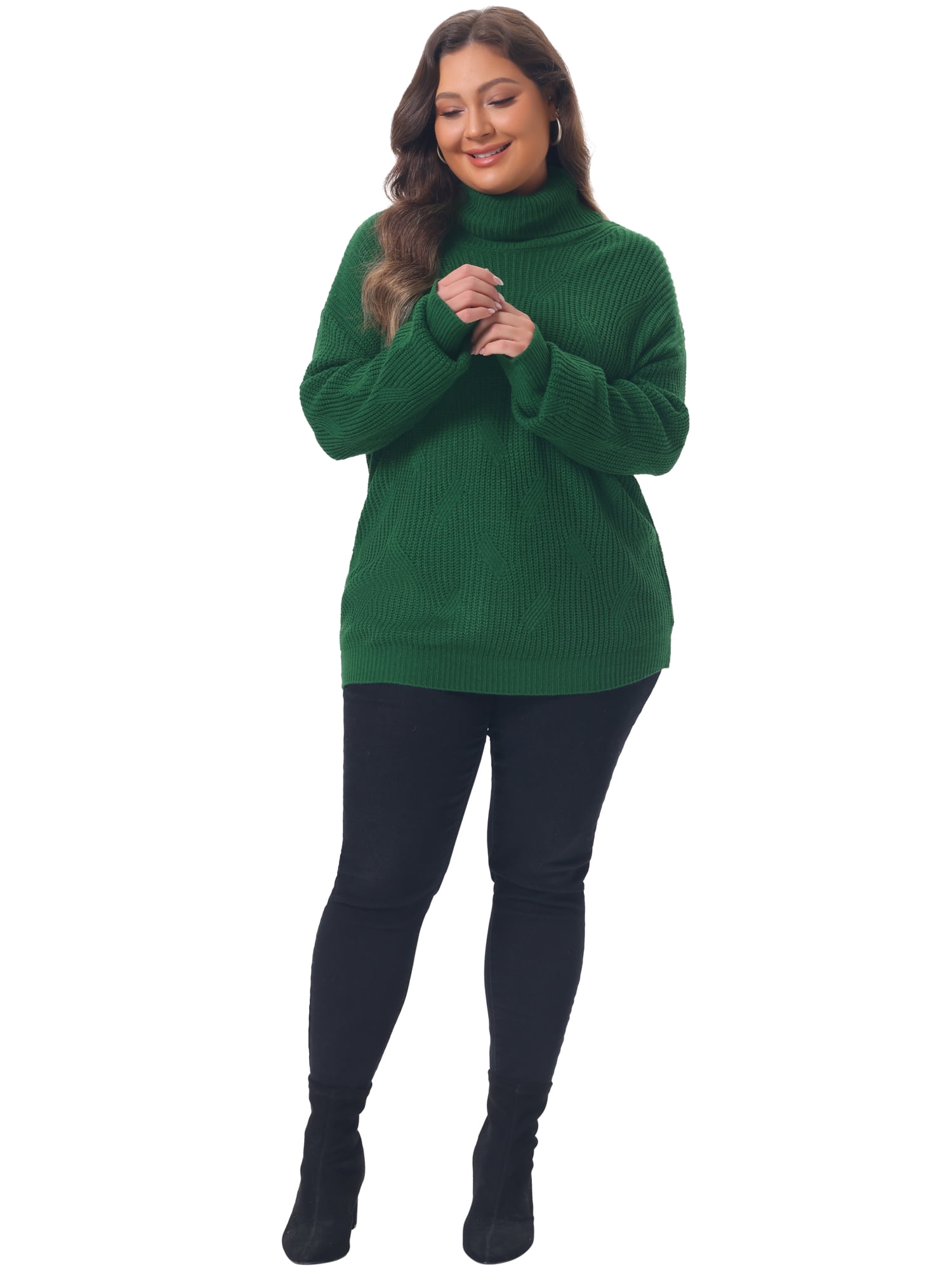 DARING DIVA Women's Plus Turtleneck Long Sleeve Chunky Pullover 2X Dark Green