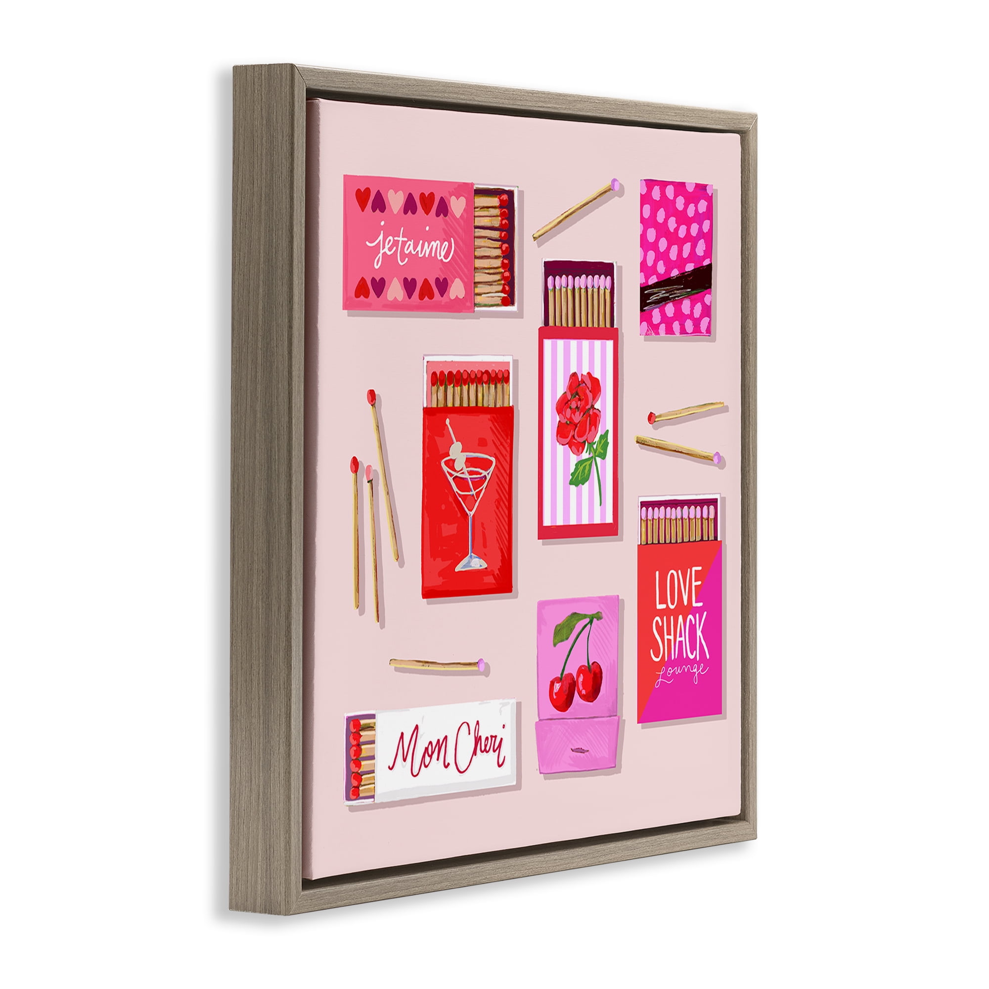 Stupell Industries Je T'aime Romantic Matchbox Set Brown Framed Floater Canvas Wall Art, design by Rachael Reese
