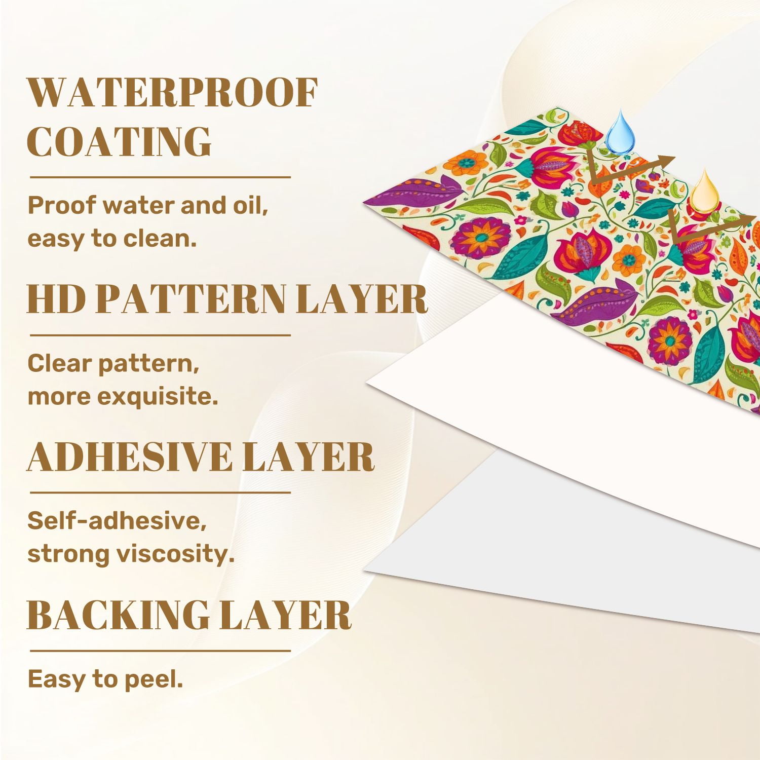 Paisley Peel and Stick Wallpaper 17.7in x 9.8ft Colorful Floral Vibrant Flowers Leaves Cream Contact Paper Vinyl Waterproof Self Adhesive Wall Paper for Bedroom Shelf Cabinet Renter Friendly