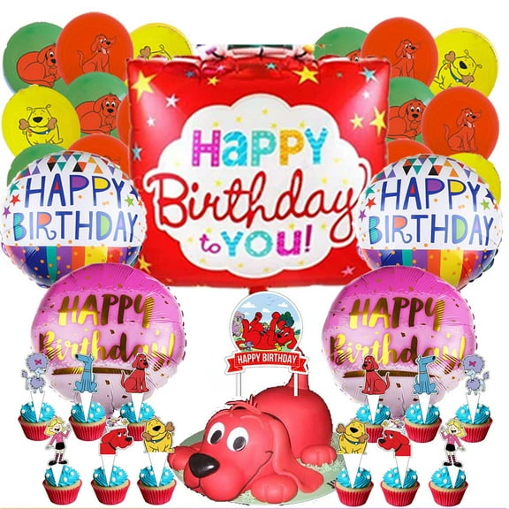 Clifford the Big Red Dog Party Supplies Balloons Cake Topper Birthday Set Decorations Kit Fans