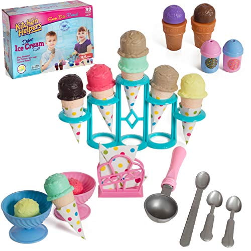 Iq Toys Pretend Play Yummy Ice Cream Stand Set Pretend Play Food Sweet Treat Desserts 39 Piece Realistic Playset Ice Cream Parlor Toy For Toddler Kids Girls And Boys Walmart Com Walmart Com