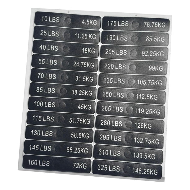 Etiquetas para pilas de pesas, pegatinas para equipos de gimnasio, pegatinas para placas de pesas para identificación de gimnasios, entrenamientos, 45 kg a 14625 kg