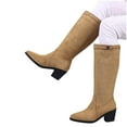thumbnail image 5 of Khaki Ladies Winter Long Straight Boots Round Toe Thick Heel High Heel Mid Calf Lightweight, 5 of 7