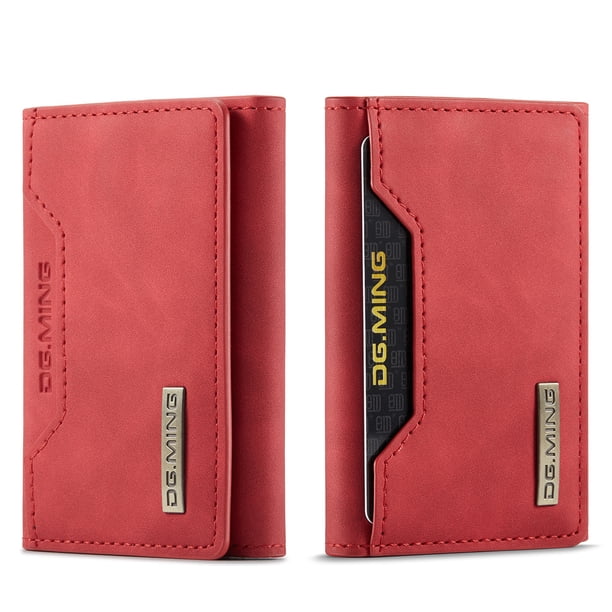 Juego de tarjetero plegable verde de 30 % de cuero sintético retro para tarjetas de crédito, tarjetero, tarjetero pequeño magnético para varias tarjetas