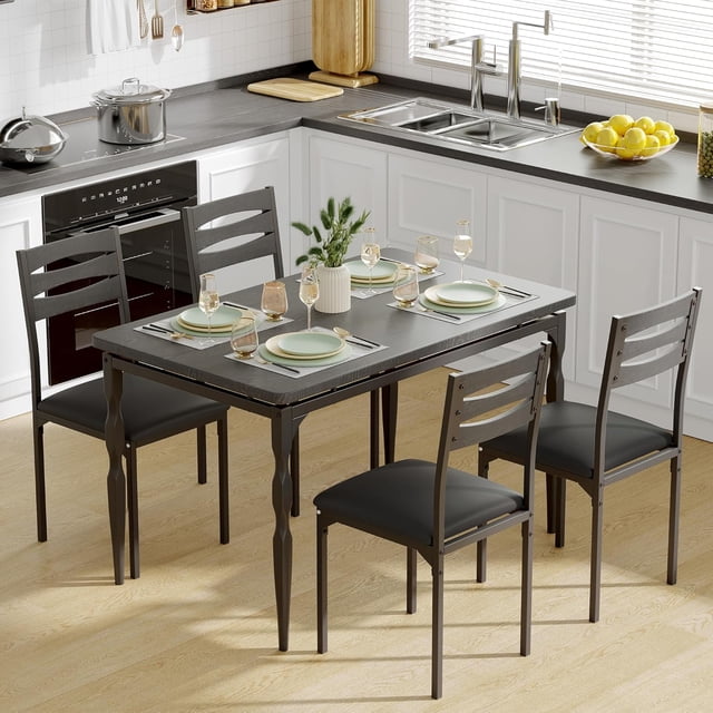 5 Piece Dining Table Set for 4, Industrial Style Dining Table and 4 Chairs Set, Kitchen Table Set for Dining Room Kitchen Apartment, Kitchen Table with Alien Table Legs