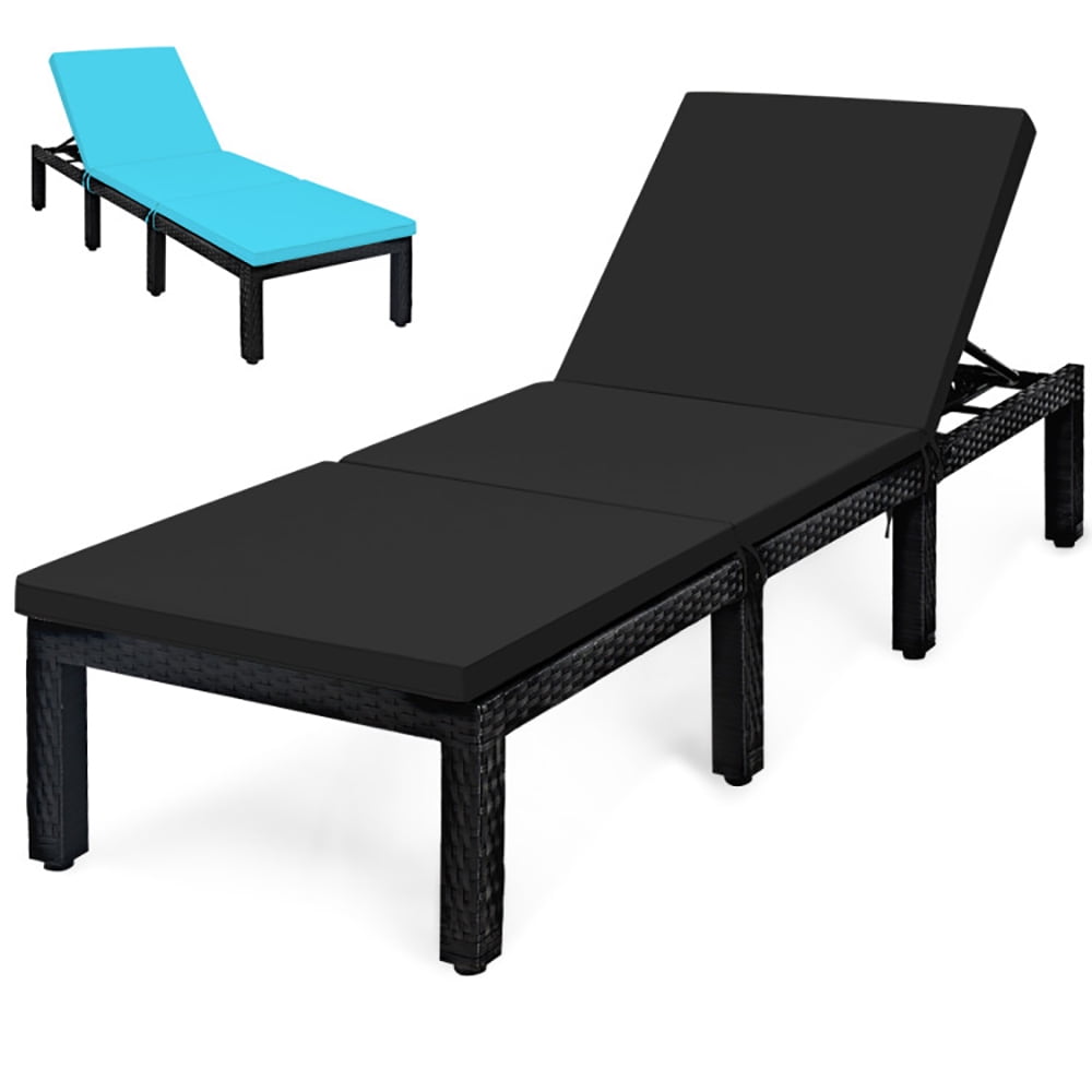 Aimee Lii Patio Rattan Height Adjustable Lounge Chair with 2 Set of Cushion Cover, Patio Loungers, Black & Turquoise Aimee Lii Patio Rattan Height Adjustable Lounge Chair with 2 Set of Cushion Cover, Patio Loungers, Black & Turquoise