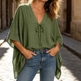 thumbnail image 4 of Sheghy Going Out Top 100%Cotton Women's Summer Solid 3/4 Batwing Sleeve Deep V Neck Loose Casual T-Shirt Top, 4 of 9