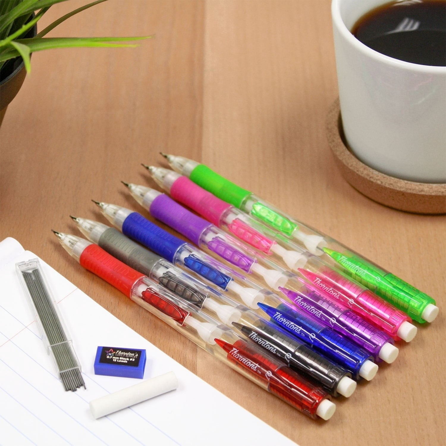 (2 pack) Thornton's Office Supplies ClearGrip Mechanical Pencil Starter Set, 0.7mm, Assorted Fashion Colors, Pack of 12