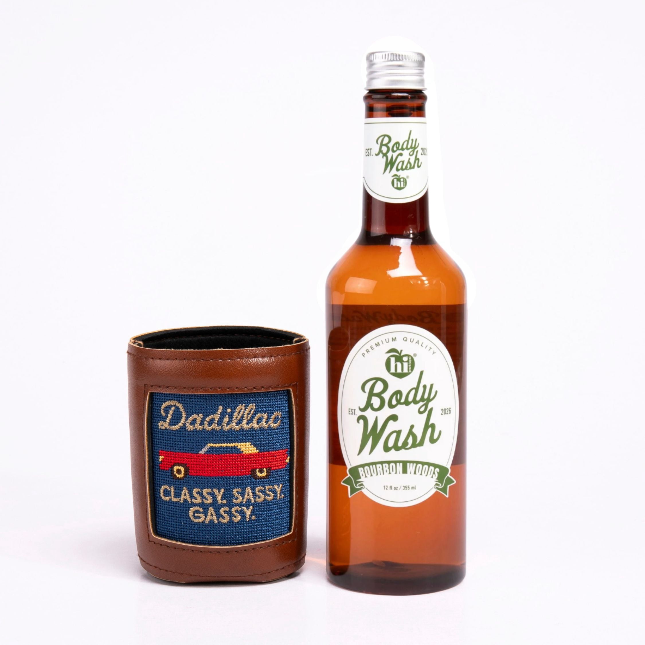 Hi Peach Layne Father's Day Gift Set with DADILLAC Needlepoint Beverage Holder & 3-in-1 Body Wash Bottle