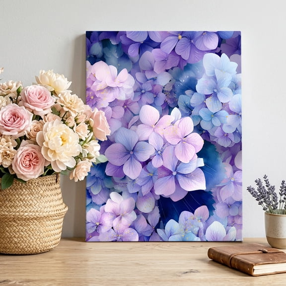 Pink Purple Flower Canvas Wall Art, Hydrangea Leaf Gradient Watercolor Plant Pictures Wall Decor Wooden Framed Artwork Art Prints for Living Room Hallway Bedroom Office 12"x18"