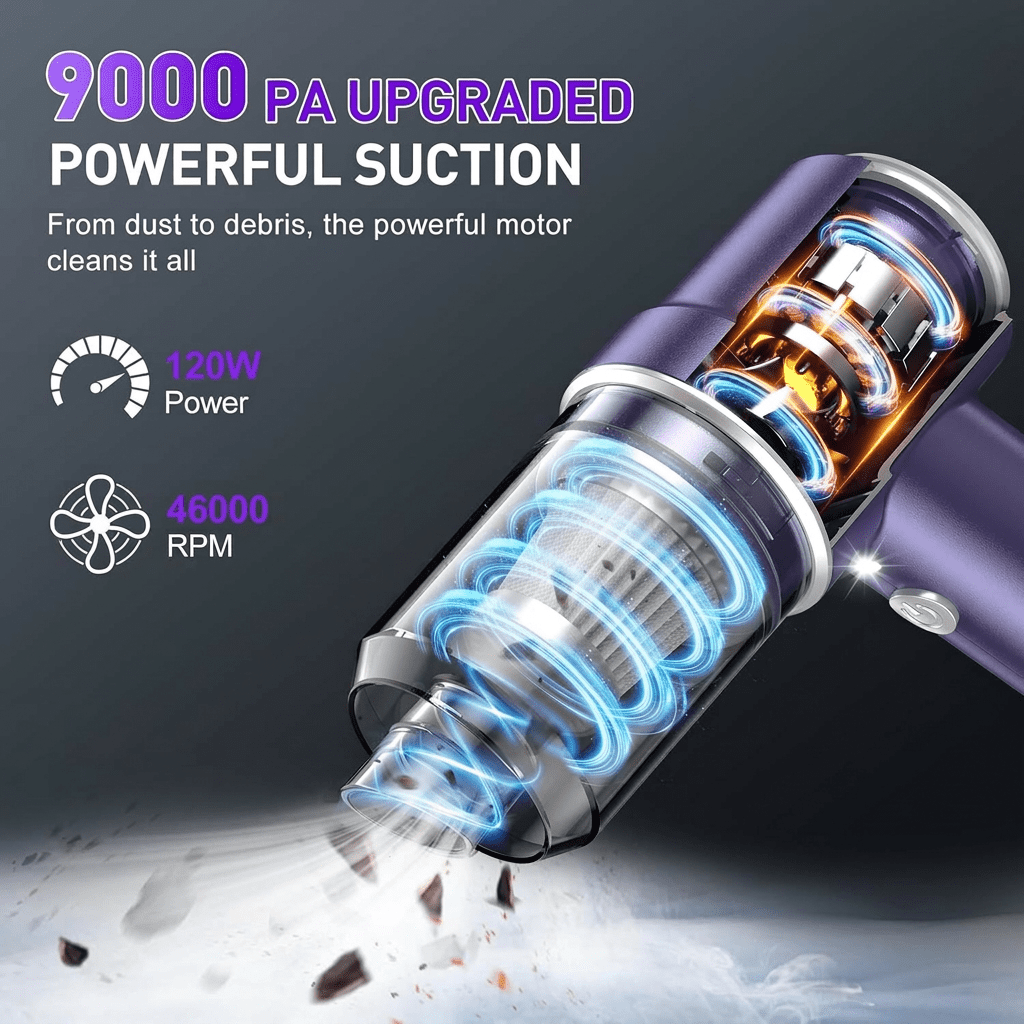 Handheld Car Vacuum Cleaner Cordless, 2 in 1 Vacuum and Air Duster, Rechargeable Portable Mini Vacuum with Multi Nozzles and LED Light for Car, Home and Office