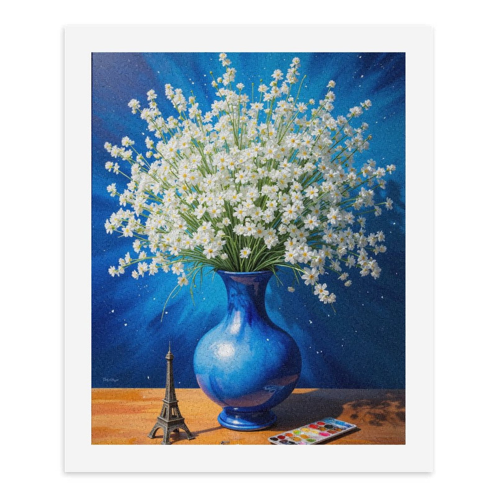 Paint By Numbers Kit for Adults Beginner - Blue Vase Daisy Eiffel Tower Art DIY Canvas Painting Kits for Adults, Frameless Paint By Number for Adults for Home Wall Decor 16x20 Inch