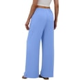 thumbnail image 5 of HKYNLAG Women Linen Pants Summer Casual Loose Wide Leg Palazzo Pants Drawstring High Waist Flowy Beach Trousers with Pockets Light Blue XL, 5 of 7